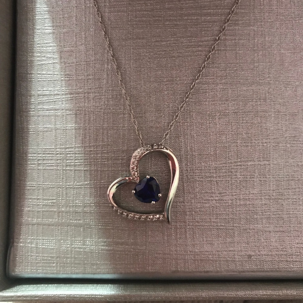 Sterling Silver Heart /Sapphire Heart Necklace